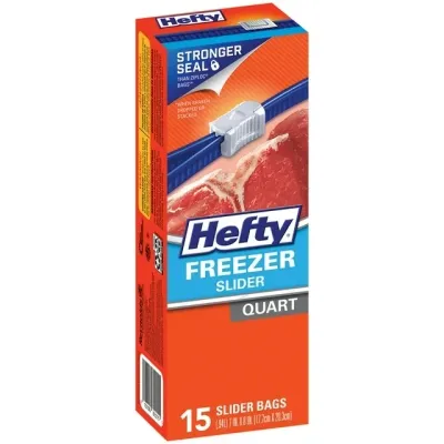 HEFTY FREEZER BAG SLIDER QUART 9X15CT