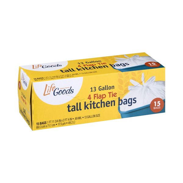 LIFE GOODS FLAT TOP TALL KITCHEN 13GAL BAGS 12X15CT