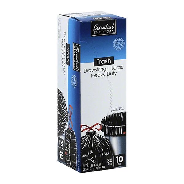 D-ESSENTIAL-DAY LARGE HEAVY DUTY DRAWSTRING TRASH BAGS 30GAL 12X10CT