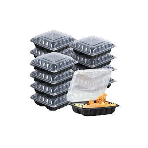 MAXIPLAST 8&quot;X8&quot; 3 COMP. BLACK BASE HINGED CONTAINER 150CT