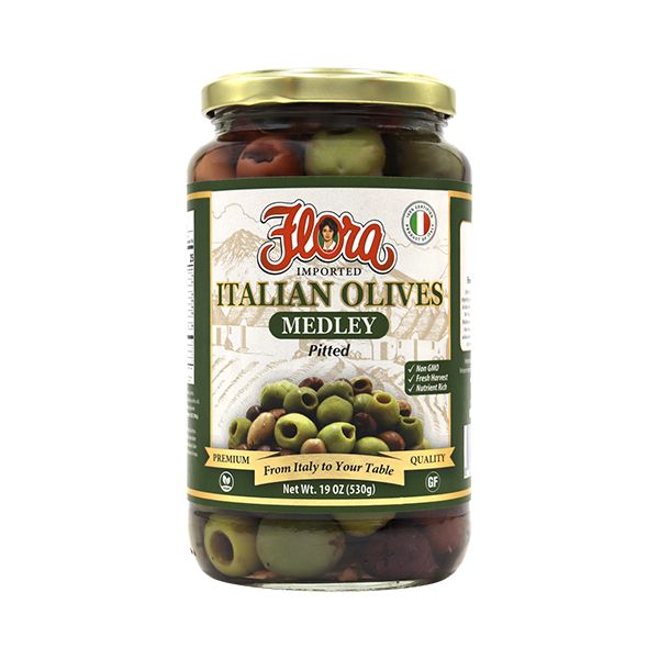 FLORA PITTED ITALIAN MEDLEY OLIVES 6X19OZ