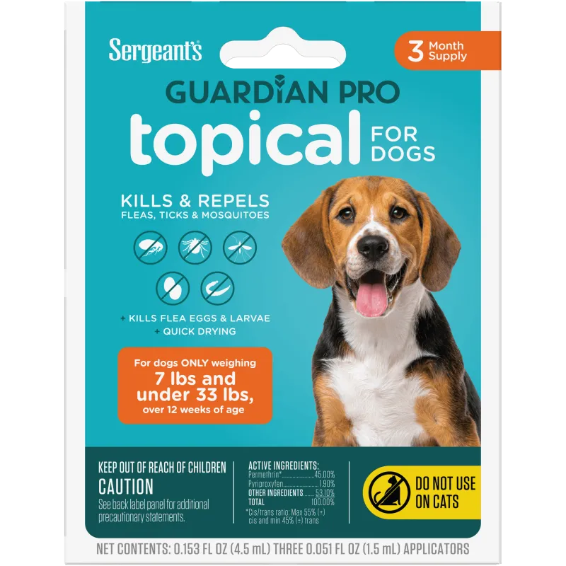 SERGEANT'S GUARDIAN PRO F&amp;T TOPICAL FOR DOGS <33# 4X3CT