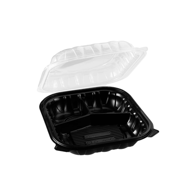 MAXIPLAST 9&quot;X10&quot; 3 COMP. BLACK &amp; CLEAR CONTAINER 150CT