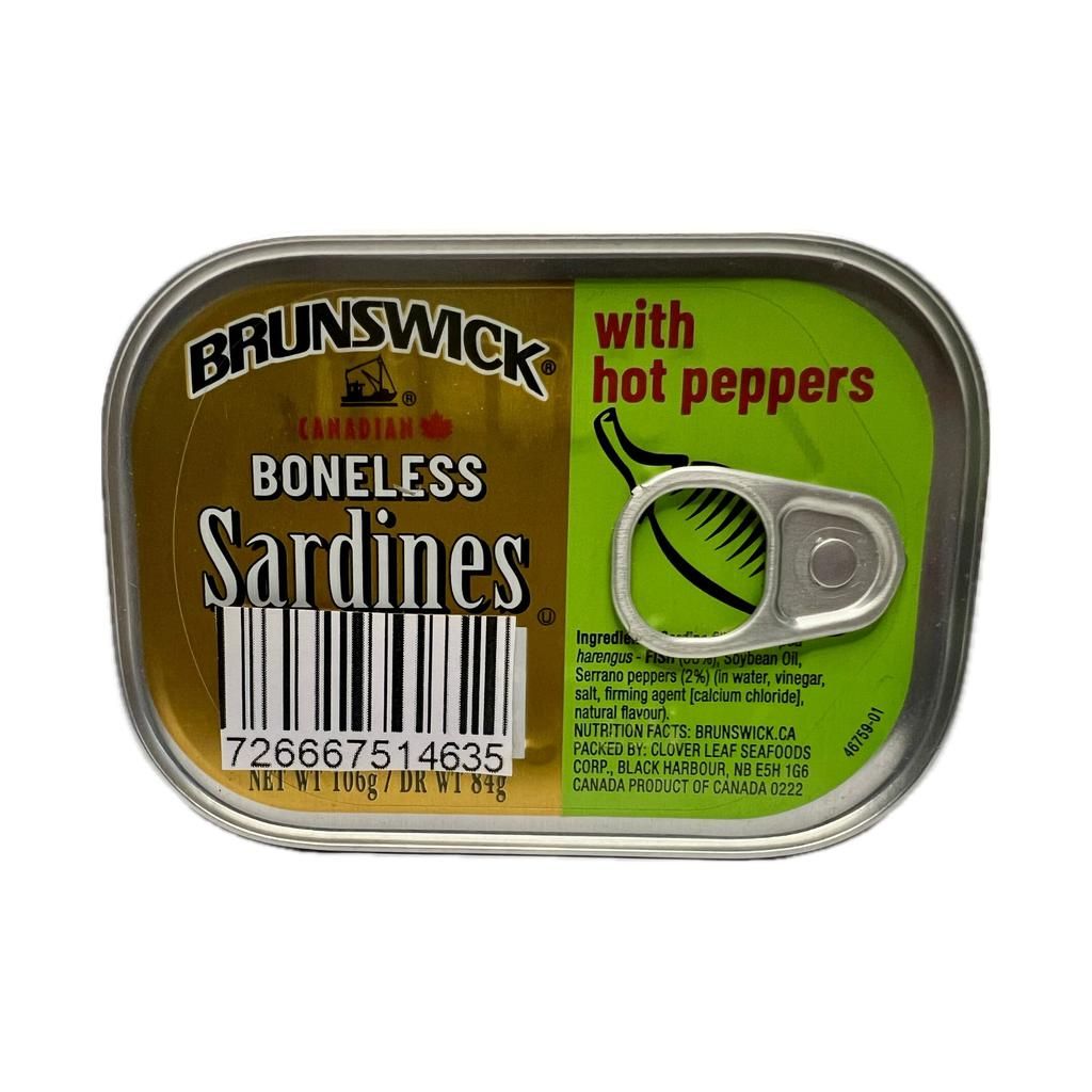 BRUNSWICK BONELESS SARDINES W/ HOT PEPPERS 25X106G
