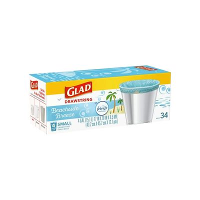 GLAD DRAWSTRING TRASH BAG BEACHSIDE FREEZE ODORSHIELD 4 GAL 6X34CT