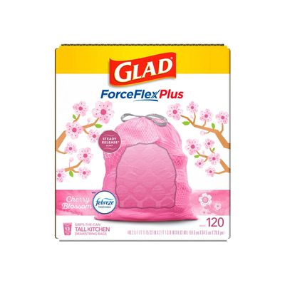 GLAD FORCE FLEX PLUS TALL KITCHEN TRASH BAG CHERRY BLOSSOM 13GAL 6X20CT