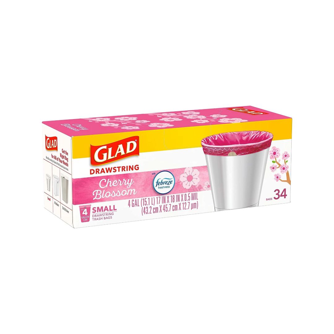 GLAD DRAWSTRING SMALL TRASH BAG BERRY BLOSSOM 4 GAL 6X34CT