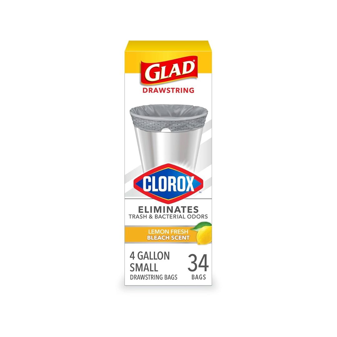 GLAD DRAWSTRING TRASH BAG LEMON FR BOIS W/ CLXSM 4GAL 6X34CT