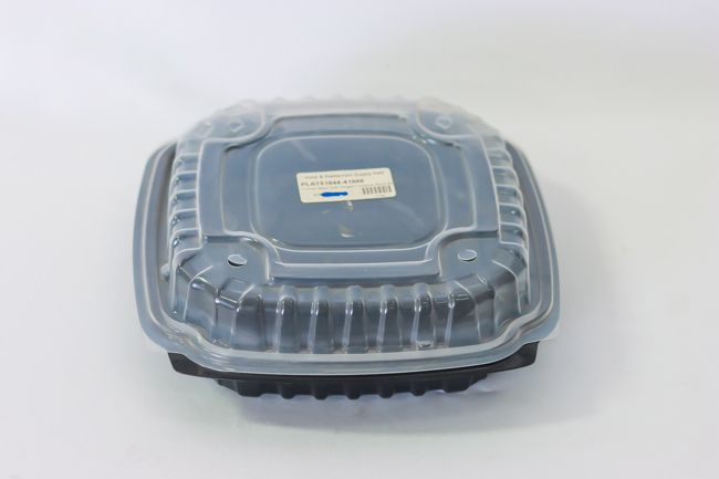 Culinary Basic 9x9&quot; 1 Comp. Hinged Container Black Base/Clear Lid 1 Comp. 100/Case