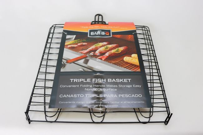 Mr. BBQ Triple Fish Basket 20-2/5"Lx 11" W, Non-Stick Wood Handle