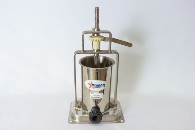 Omcan Sausage Stuffer, Mannual Vertical 6 lb Capacity SS Includes 15mm,20mm,30mm, Plastic Funnels