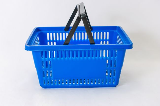 Single Shopping/ Hand Basket Blue 18"L x 12"W x  10"H w/Plastic Handle