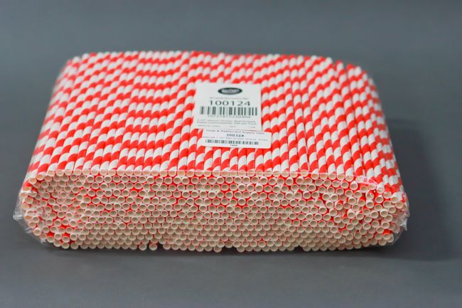 Tablecraft 7.75&quot; Red Striped Straws ,500pk paper unwrapped
