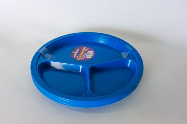 United Plastic 4 pk Divided Round Plate Blue/White