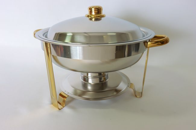 WC Malibu 4 Qt Round Chafer Ss Gold Accent Set