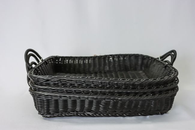 WC Poly Woven Baskets Rectangular w/Handles Black