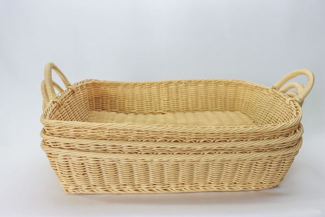 WC Poly Woven Baskets Rectangular w/Handles Brown
