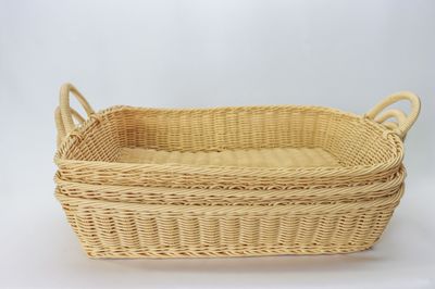 WC Poly Woven Baskets Rectangular w/Handles Brown