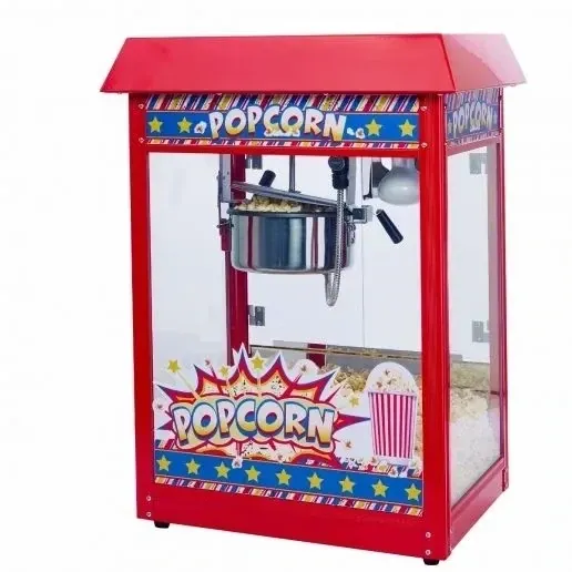 WC Show Time Electric 8oz. Popcorn Machine 22&#39;&#39;L x 16.5&#39;&#39;W x 30&#39;&#39;H Stainless Steel RED 120V, 1350W