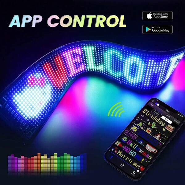 LED Matrix Pixel Panel 12 by 59cm, Scrolling Bright Advertising LED Signs, Flexible USB 5V LED Car Sign BT App Control