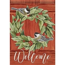 CHICKADEE BAY WREATH DURASOFT HOUSE FLAG