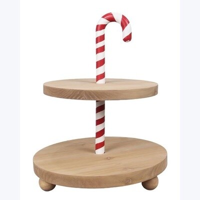 2 TIER SERVING TRAY CANDY CANE HANDLE