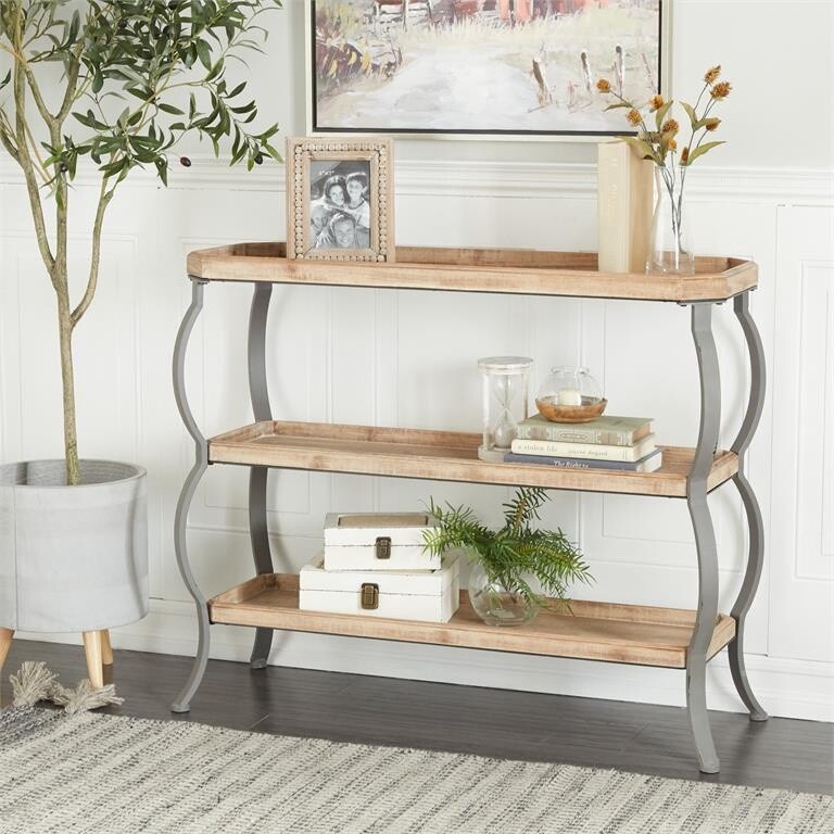 METAL AND WOOD CONSOLE TABLE 39&quot;W, 33&quot;H