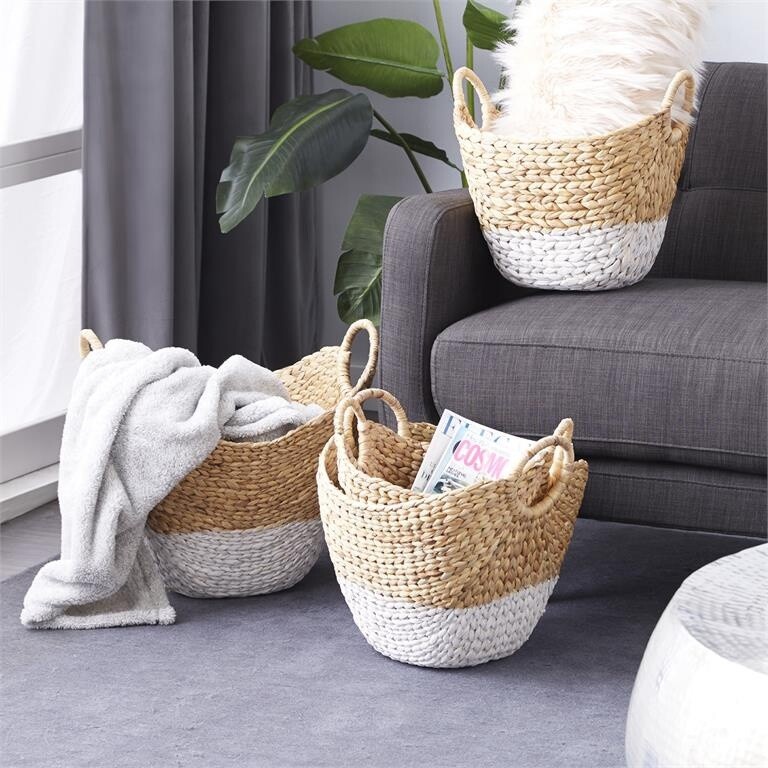 TWO TONE WATER HYACINTH BASKET, Size: SM
