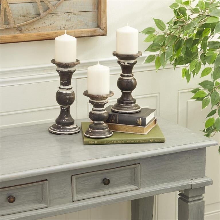 WOOD CANDLE HOLDER BROWN, Size: Small