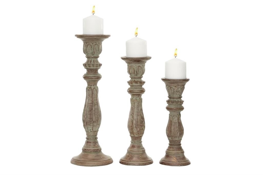 BROWN MANGO WOOD CANDLE HOLDER, Size: SM