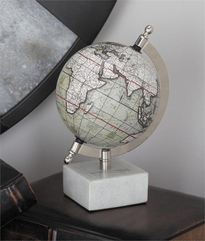 WHITE WORLD GLOBE W/ MARBLE BASE