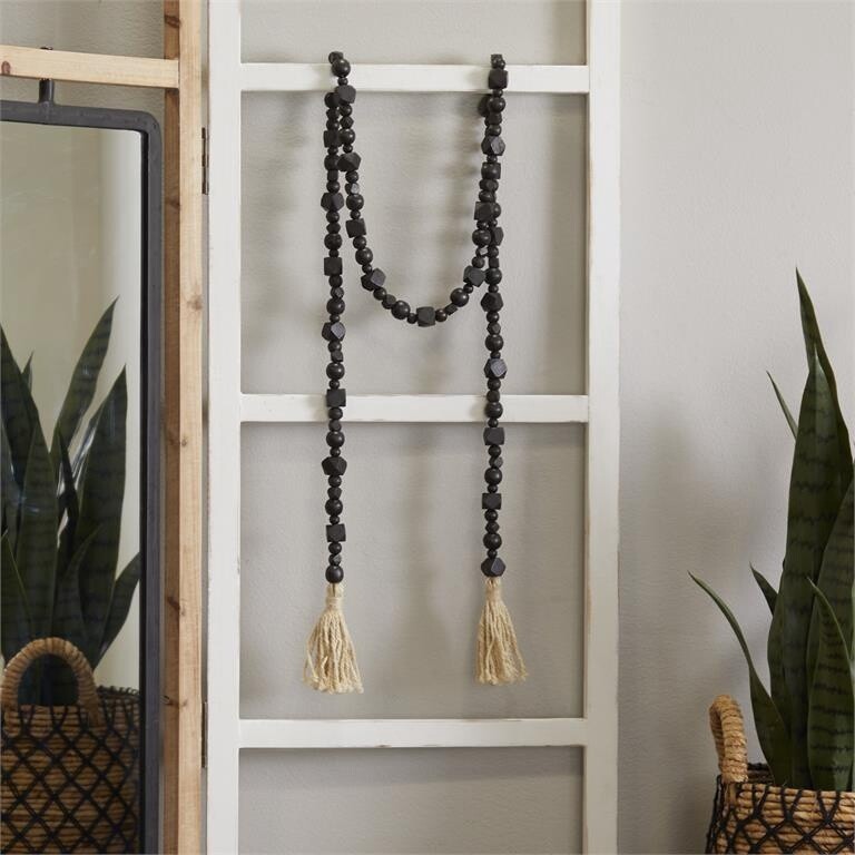 80&quot; WOOD BEADS W/ TASSEL, Colour: Black