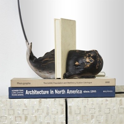 BLACK DISTRESSED WHALE BOOKENDS