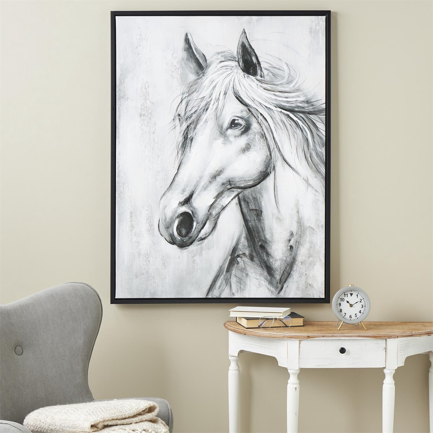BLACK/WHITE HORSE SKETCHED LOOK WALL ART