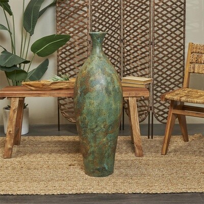 TALL GREEN DISTRESSED POTTERY VASE 37&quot;