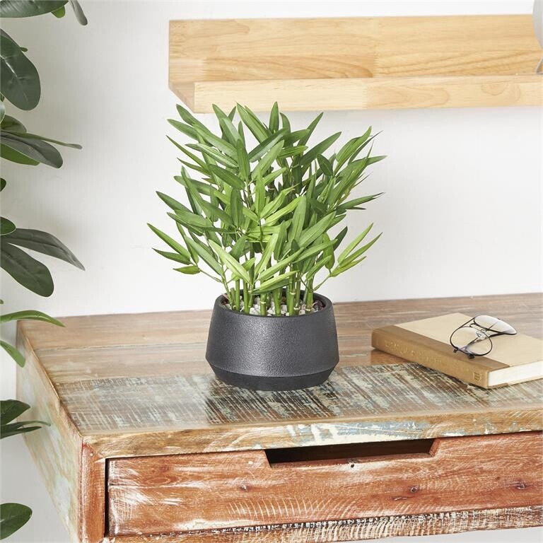 GREEN BAMBOO IN BLACK POT