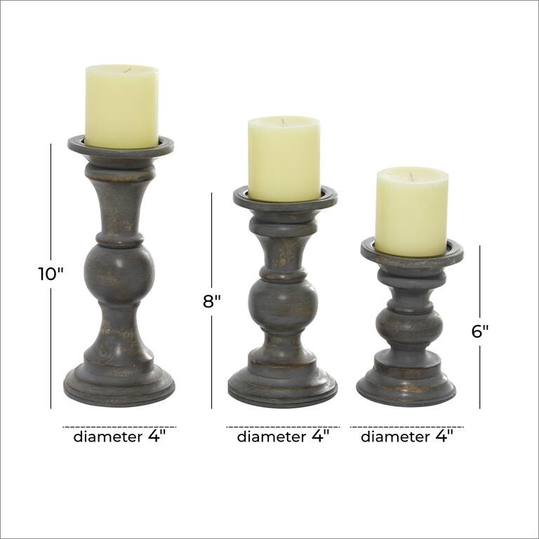WOOD CANDLE HOLDER DISTRESSED GRAY/BROWN, Size: SM