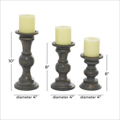 WOOD CANDLE HOLDER DISTRESSED GRAY/BROWN