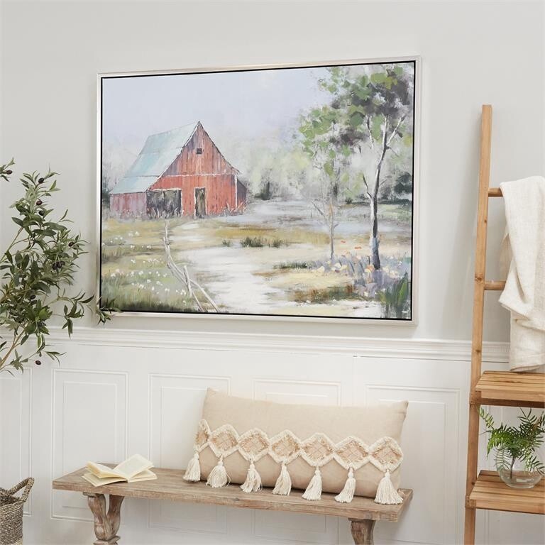 LARGE RED BARN CANVAS FRAMED  47&quot;W, 36&quot;H
