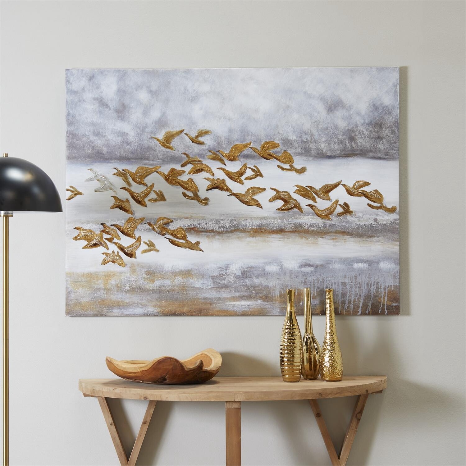 GOLD CANVAS BIRD FRAMED WALL ART