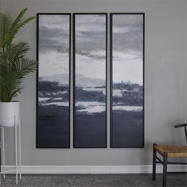 DARK BLUE SET OF 3 FRAMED WALL ART
