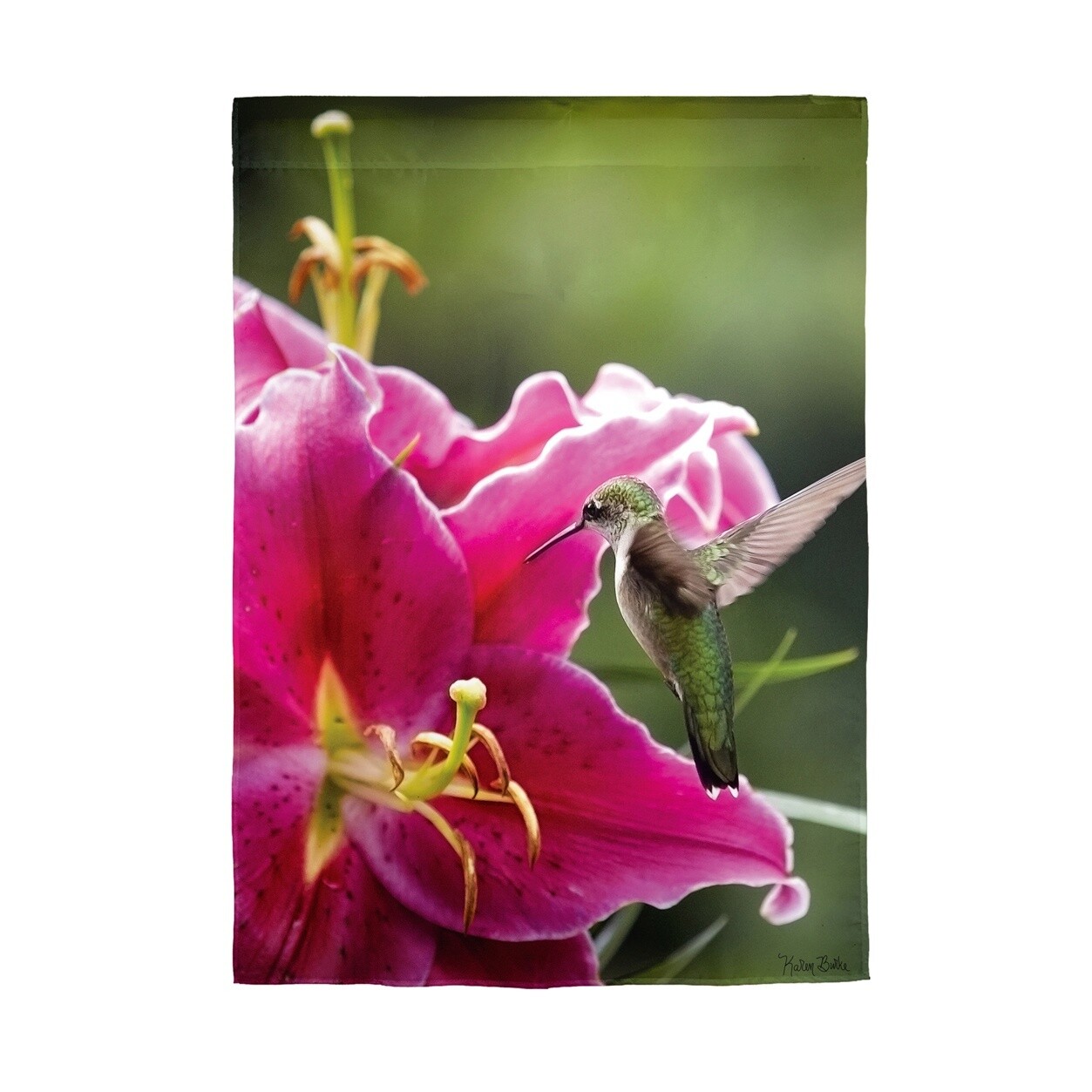 Humming in the Garden Lustre Garden Flag