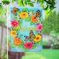 GERBERA DAISIES AND BUTTERFLIES GARDEN FLAG