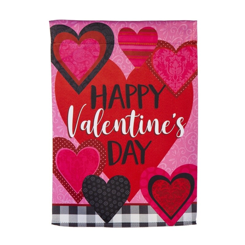 PATTERNED VALENTINE HEARTS GARDEN FLAG