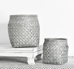 GRAY WASH BAMBOO LANTERN/BASKET