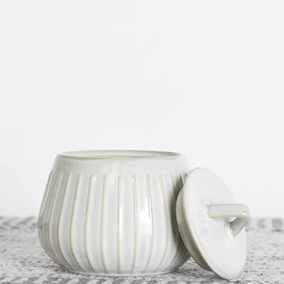 3&quot; STRIPE POTTERY JAR W/LID