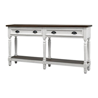72" TURNED LEG 2 DRAWER CONSOLE AGED WHITE/TOBACCO TOP