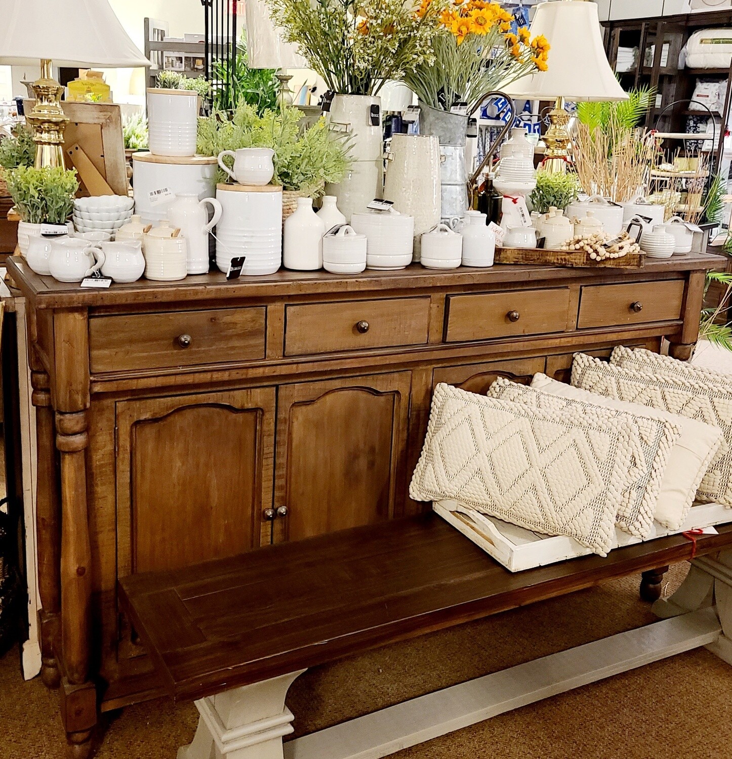 KENSLEY 4 DRAWER 4 DOOR CONSOLE  TOASTED PECAN