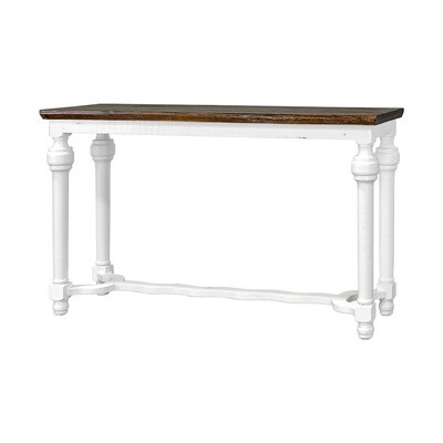 LUFKIN SOFA TABLE RUBBED AGED WHITE/TOBACCO TOP