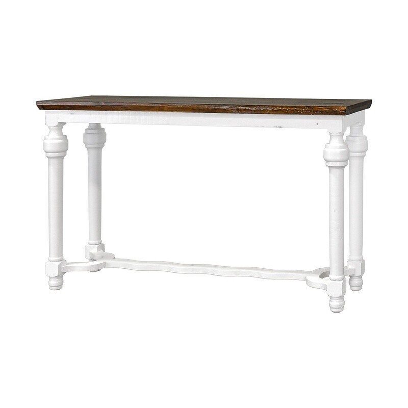 LUFKIN SOFA TABLE RUBBED AGED WHITE/TOBACCO TOP